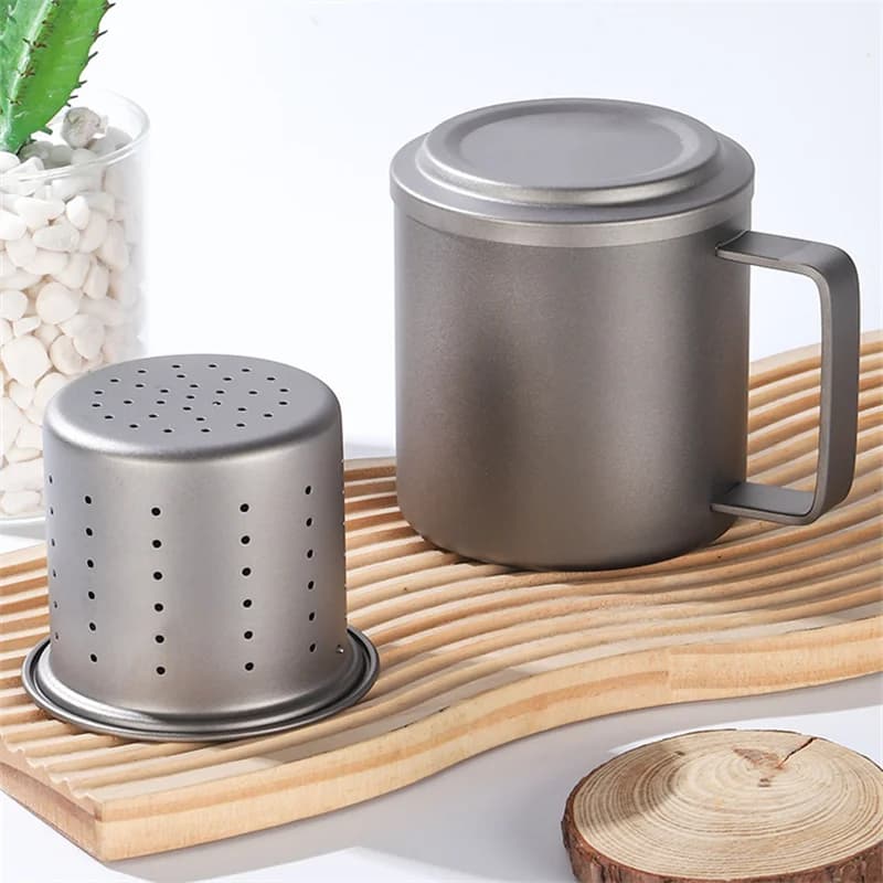450ml Saf Titanyum Çay Süzgeçli Kupa