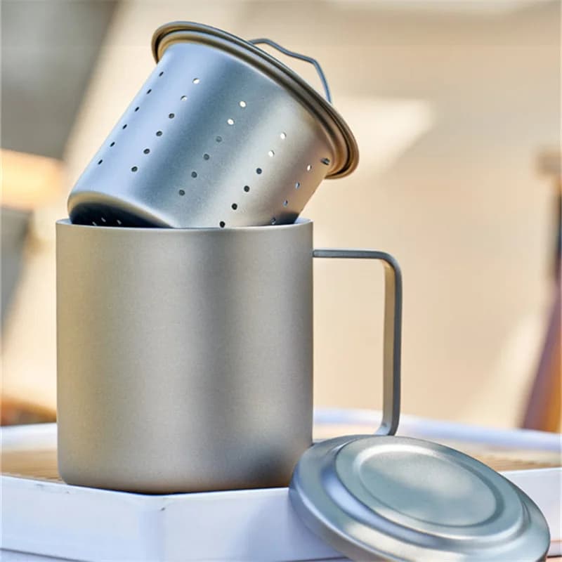 450ml Saf Titanyum Çay Süzgeçli Kupa