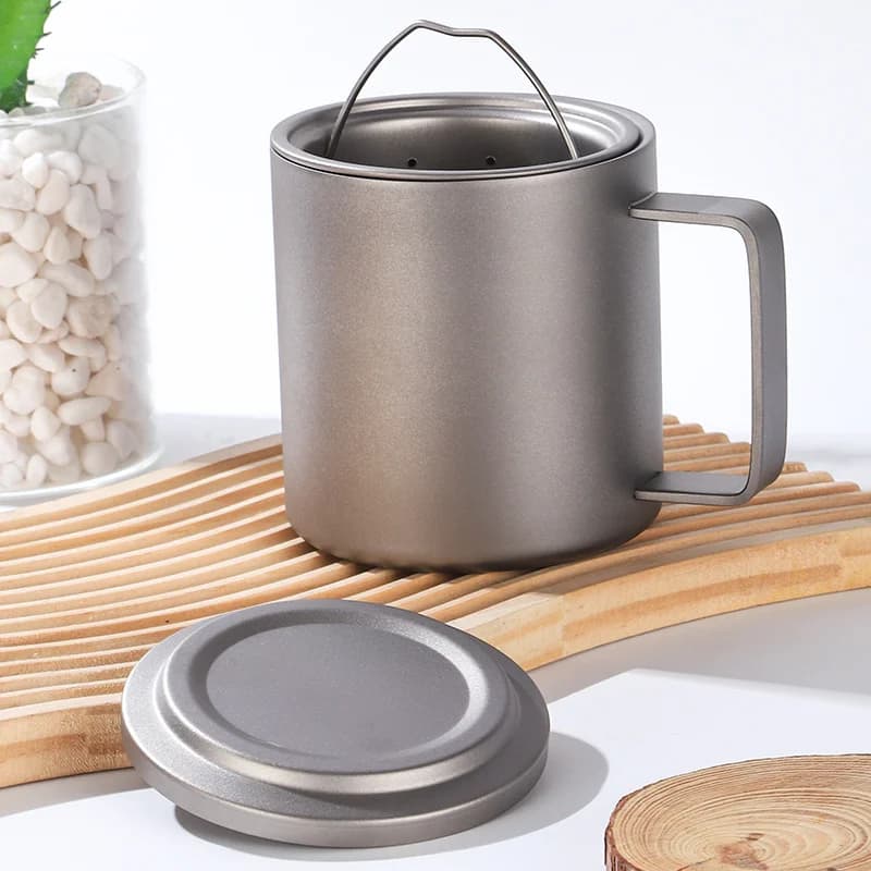 450ml Saf Titanyum Çay Süzgeçli Kupa